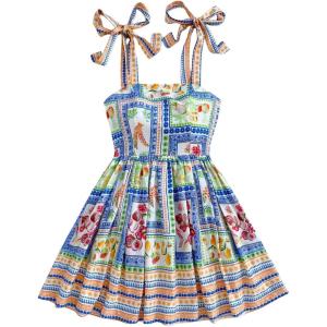 imageMakeMeChic Womens Summer Floral Mini Dress Shirred Tie Shoulder Sleeveless A Line Short Cami SundressesBlue
