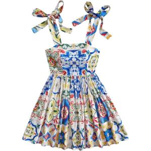imageMakeMeChic Womens Summer Floral Mini Dress Shirred Tie Shoulder Sleeveless A Line Short Cami SundressesMulticolor