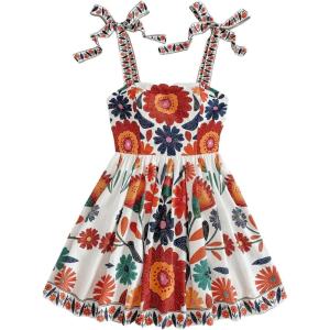 imageMakeMeChic Womens Summer Floral Mini Dress Shirred Tie Shoulder Sleeveless A Line Short Cami SundressesMulticolor B