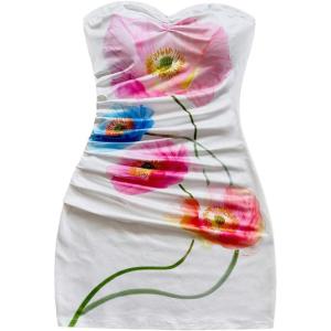 imageMakeMeChic Womens Summer Floral Tube Top Mini Dresses Blue and White Ruched Strapless SundressMulticolor G