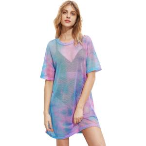 imageMakeMeChic Womens Swimsuit Cover Ups Beach Swimwear See Through Sheer Mesh DressLoose Multi