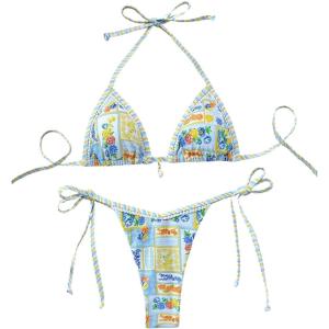 imageMakeMeChic Womens Two Piece Bikini Sets Floral Print Triangle Tie Side Halter Bathing Suits BeachwearMulticolor