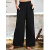 imageMakeMeChic Womens Casual Palazzo Pants Loose High Elastic Waisted Wide Leg Lounge Trousers Pants with PocketsPlain Black