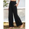 imageMakeMeChic Womens Casual Palazzo Pants Loose High Elastic Waisted Wide Leg Lounge Trousers Pants with PocketsPlain Black