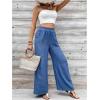 imageMakeMeChic Womens Elastic High Waist Trousers Wide Leg Casual Loose Long Pants with PocketBlue