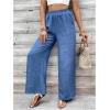 imageMakeMeChic Womens Elastic High Waist Trousers Wide Leg Casual Loose Long Pants with PocketBlue