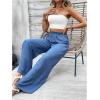 imageMakeMeChic Womens Elastic High Waist Trousers Wide Leg Casual Loose Long Pants with PocketBlue