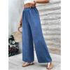 imageMakeMeChic Womens Elastic High Waist Trousers Wide Leg Casual Loose Long Pants with PocketBlue