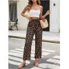 imageMakeMeChic Womens Leopard Print Pants Straight Leg Pants Elastic Waist Tie Front TrousersMulticolor