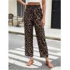 imageMakeMeChic Womens Leopard Print Pants Straight Leg Pants Elastic Waist Tie Front TrousersMulticolor