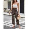 imageMakeMeChic Womens Leopard Print Pants Straight Leg Pants Elastic Waist Tie Front TrousersMulticolor