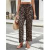 imageMakeMeChic Womens Leopard Print Pants Straight Leg Pants Elastic Waist Tie Front TrousersMulticolor