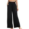 imageMakeMeChic Womens Casual Palazzo Pants Loose High Elastic Waisted Wide Leg Lounge Trousers Pants with PocketsPlain Black