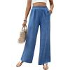 imageMakeMeChic Womens Elastic High Waist Trousers Wide Leg Casual Loose Long Pants with PocketBlue