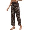 imageMakeMeChic Womens Leopard Print Pants Straight Leg Pants Elastic Waist Tie Front TrousersMulticolor