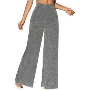 imageMakeMeChic Womens Sequin Glitter Wide Leg Palazzo Pants Party Long TrousersSilver
