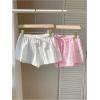 imageMakeMeChic Womens 2 Pack Linen Shorts Summer Beach Pajama Boxer ShortsBow Pink White
