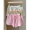 imageMakeMeChic Womens 2 Pack Linen Shorts Summer Beach Pajama Boxer ShortsBow Pink White