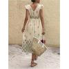 imageMakeMeChic Womens 2025 Summer Dress Boho Floral V Neck Ruffle Sleeve Midi Sundress High Waist Tie Bow Thigh Slit DressApricot
