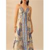 imageMakeMeChic Womens Boho Print Halter Dress Deep V Neck Open Back Summer Maxi DressesMulticolor