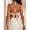 imageMakeMeChic Womens Crochet Halter Top Tie Open Back Metal Ring Draped Front Y2k Rave Festival TopsLight Pink
