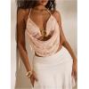 imageMakeMeChic Womens Crochet Halter Top Tie Open Back Metal Ring Draped Front Y2k Rave Festival TopsLight Pink