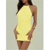 imageMakeMeChic Womens Halter Mini Dresses Y2k Backless Summer Ruched Cocktail DressYellow