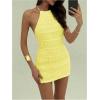 imageMakeMeChic Womens Halter Mini Dresses Y2k Backless Summer Ruched Cocktail DressYellow