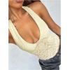 imageMakeMeChic Womens Halter Tops Mesh Lace Sexy Cute Summer Crop Tank TopYellow