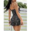 imageMakeMeChic Womens Leopard Print Lace V Neck Cami Dress Spaghetti Strap Tie Front Club Mini Dresses Rave OutfitsGrey Leopard