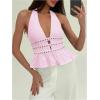 imageMakeMeChic Womens Metal Halter Tops Open Back Ruffle Hem Sleeveless Tank ClubwearPink