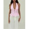 imageMakeMeChic Womens Metal Halter Tops Open Back Ruffle Hem Sleeveless Tank ClubwearPink