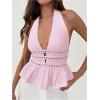 imageMakeMeChic Womens Metal Halter Tops Open Back Ruffle Hem Sleeveless Tank ClubwearPink