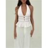 imageMakeMeChic Womens Metal Halter Tops Open Back Ruffle Hem Sleeveless Tank ClubwearWhite