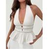 imageMakeMeChic Womens Metal Halter Tops Open Back Ruffle Hem Sleeveless Tank ClubwearWhite