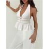 imageMakeMeChic Womens Metal Halter Tops Open Back Ruffle Hem Sleeveless Tank ClubwearWhite