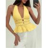 imageMakeMeChic Womens Metal Halter Tops Open Back Ruffle Hem Sleeveless Tank ClubwearYellow B