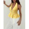 imageMakeMeChic Womens Metal Halter Tops Open Back Ruffle Hem Sleeveless Tank ClubwearYellow B