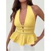 imageMakeMeChic Womens Metal Halter Tops Open Back Ruffle Hem Sleeveless Tank ClubwearYellow B