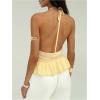 imageMakeMeChic Womens Metal Halter Tops Open Back Ruffle Hem Sleeveless Tank ClubwearYellow a