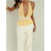 imageMakeMeChic Womens Metal Halter Tops Open Back Ruffle Hem Sleeveless Tank ClubwearYellow a