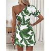 imageMakeMeChic Womens Mini Dresses Tropical Print Asymmetrical Neck Dress Cut Out Sleeveless Summer DressGreen