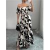 imageMakeMeChic Womens Off The Shoulder Maxi Dress Cut Out Backless Ruffle Short Sleeve Shirred Summer DressesMulticolor