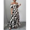 imageMakeMeChic Womens Off The Shoulder Maxi Dress Cut Out Backless Ruffle Short Sleeve Shirred Summer DressesMulticolor