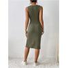 imageMakeMeChic Womens Ribbed Knit Tank Dress Square Neck Sleeveless Split Thigh Bodycon Midi DressesArmy Green