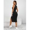 imageMakeMeChic Womens Ribbed Knit Tank Dress Square Neck Sleeveless Split Thigh Bodycon Midi DressesBlack