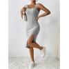 imageMakeMeChic Womens Ribbed Knit Tank Dress Square Neck Sleeveless Split Thigh Bodycon Midi DressesLight Grey