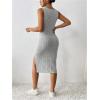 imageMakeMeChic Womens Ribbed Knit Tank Dress Square Neck Sleeveless Split Thigh Bodycon Midi DressesLight Grey