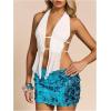 imageMakeMeChic Womens Sequin Sparkly Skirt Mini Micro Glitter Y2k Low Rise Summer SkirtTeal Blue