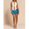 imageMakeMeChic Womens Sequin Sparkly Skirt Mini Micro Glitter Y2k Low Rise Summer SkirtTeal Blue